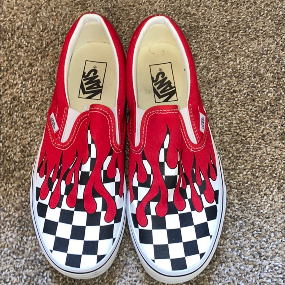Vans red and checkered flames
